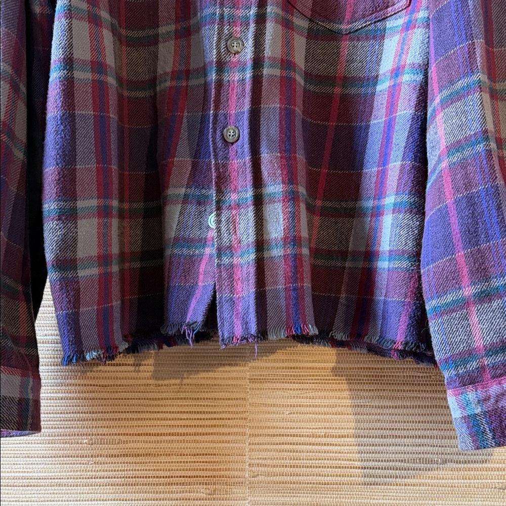 John Elliott Plaid Button-Down Shirt in Purple and Red - Picture 4 of 11